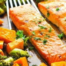 ROASTED LEMON SALMON WITH ROASTED MASHED SWEET POTATOES